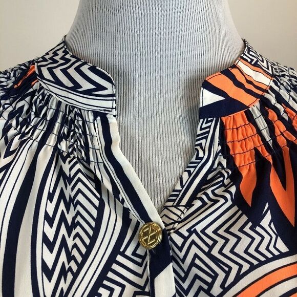 EUC!  Tracy Negoshian White Navy and Orange Blouse Size Extra Small  XS - Picture 2 of 7